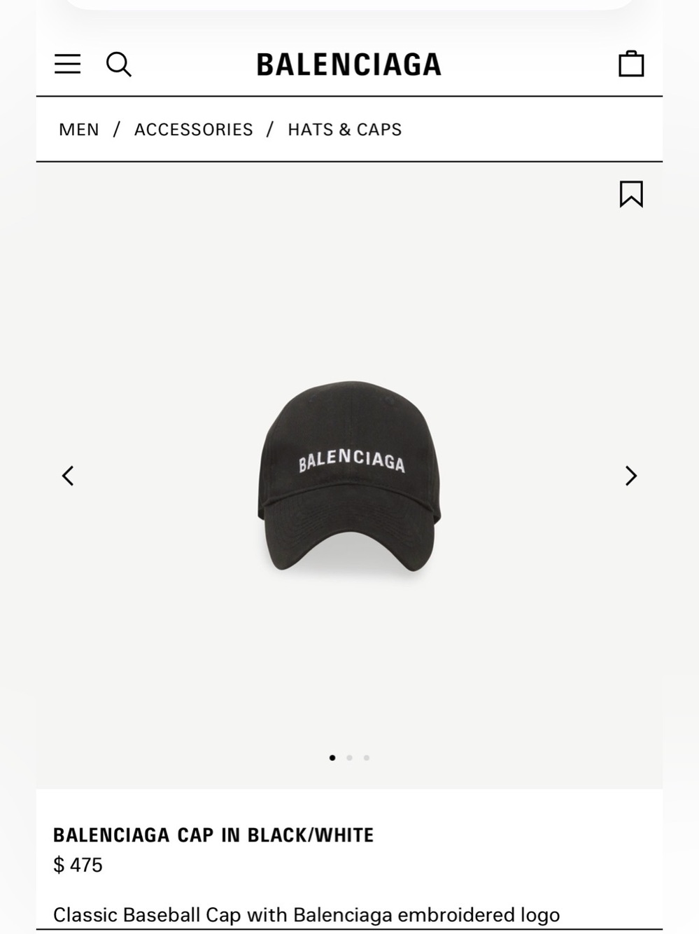 Balenciaga Black Cap with White Logo Embroidery